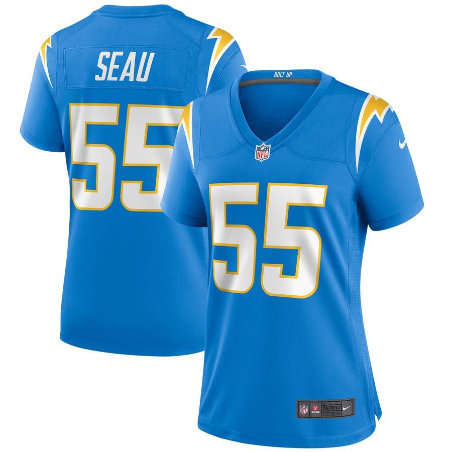 Custom Women NFL Los Angeles Chargers 55 Seau light blue Limited NFL Jerseys